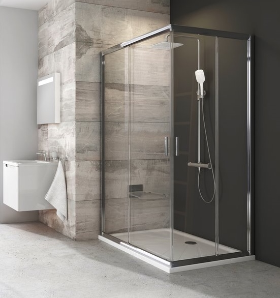 dušas durvis stūrim BLRV2K, 900x900 mm, h=1900, balts/caurspīdīgs stikls